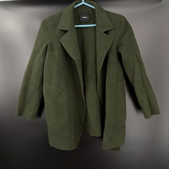$595 Theory Sileena Winsome 2 Wool and Cashmere Cardigan Coat Sz S Deep Green - Picture 1 of 4
